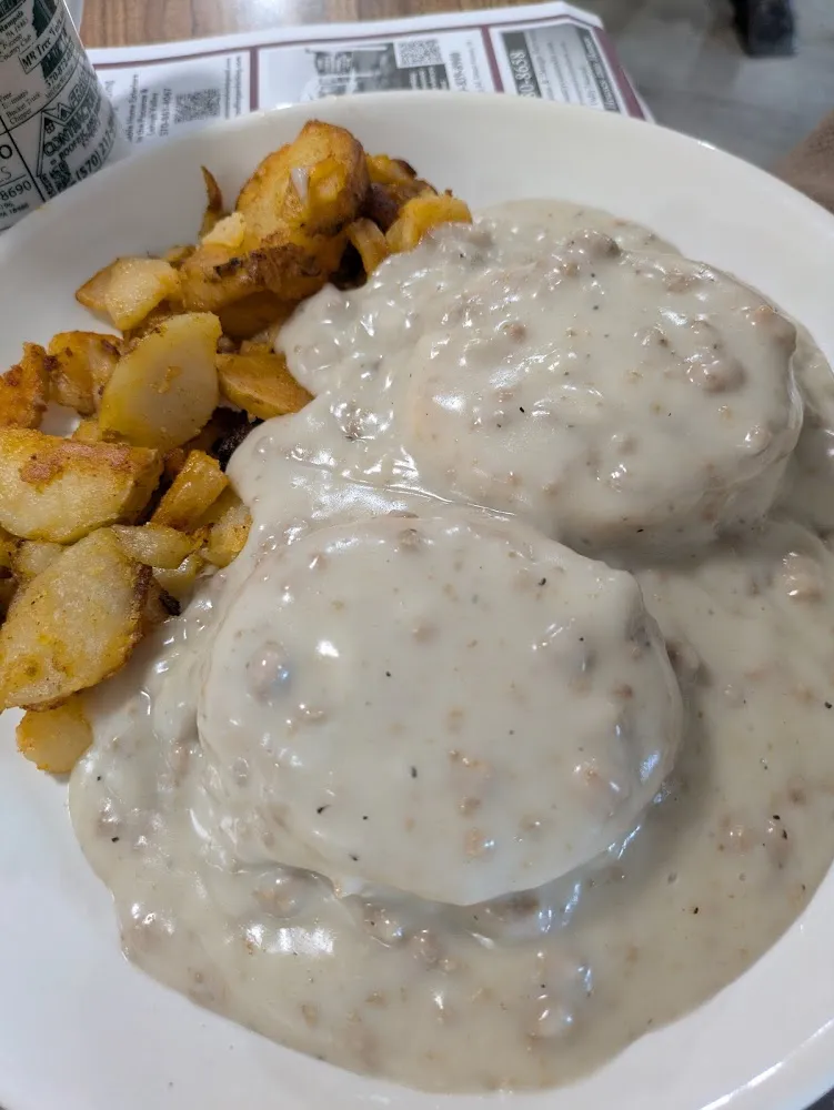 Sausage Gravy over Biscuits